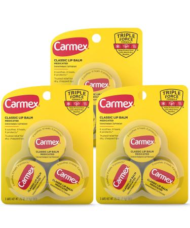 Carmex Medicated Lip Balm Jars Lip Moisturizer for Dry Chapped Lips 0.25 OZ - 3 Count (3 Pack) 9