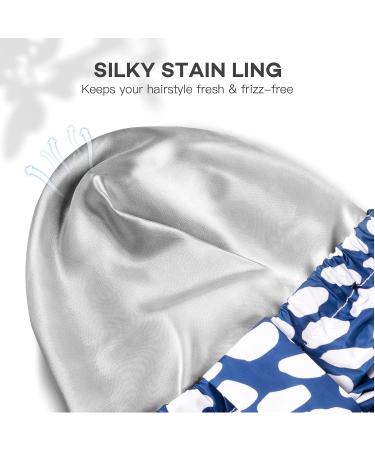 INNELO Luxury Waterproof Shower Cap for Women - Adjustable & Reusable Blue Satin-Lined Hair Cap for All Hair Styles - Buy Online on GoSupps.com