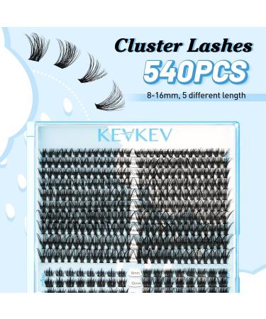 KevKev 540 Pcs D Curl Individual Lash Clusters | Wispy & Natural Look | DIY Extensions | 4 Styles (D-Mix 8-16mm) - Buy Online on GoSupps.com