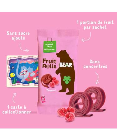 BEAR Fruit Rolls Saveur Framboise | 100% Ingr dients Naturels | Sans Sucres Ajout s | Go ter Sain pour Enfants & Adultes | 30 Sachets de 20g | 600g - Buy Online on GoSupps.com