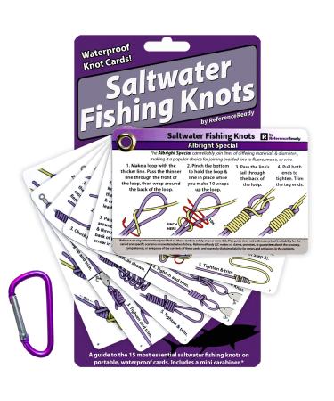 ReferenceReady Saltwater Fishing Knot Cards - Waterproof Pocket Guide to 15 Big Game Fishing Knots | Includes Portable Book of Inshore and Deep Sea Fishing Knots and a Mini Carabiner