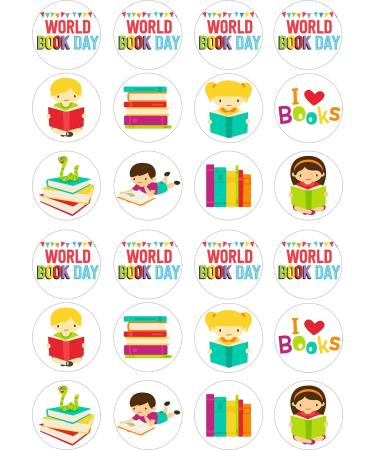 24 Reading World Book Day edible PRE CUT style kids childrens party decorations Wafer Paper Cupcake Fairy Cake Toppers - Buy Online on GoSupps.com