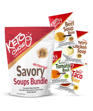 Keto Chow Savory Variety Bundle | Keto Meal Replacement Shake Powder | Nutritionally Complete | Low Carb Shakes | Delicious Easy Meal Substitute | Protein Rich Keto Food You Choose The Fat | Single Meal Samples Variety Bundle Single Serving