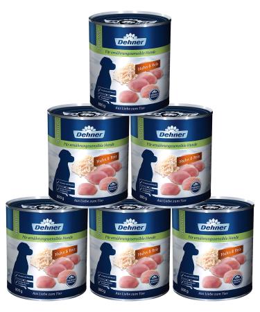 Dehner Premium dog food sensitive wet feed sugar -free / grain -free for adult nutritional dogs chicken / rice 6 x 800 g can (4.8 kg) adult chicken and rice 4.8 kg (1 Pack)