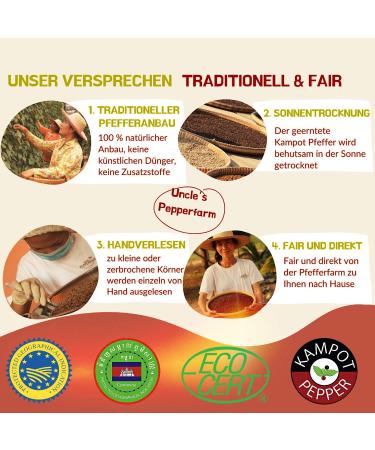 Uncles Pepperfarm Fermentierter Kampot Pfeffer - Ganze Pfefferk rner in Meersalz - Aromaschutzbeutel 50 g | Premium International Shipping - Buy Online on GoSupps.com