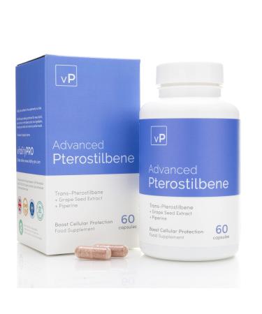 Advanced Pterostilbene 60 Capsules - Third Party Tested Over 98% Purity - Trans-Pterostilbene Supplement - Vitality Pro