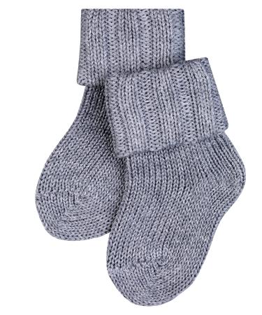 FALKE Unisex Baby Flausch Socks Breathable Climate-Regulating Odour-Neutralising Wool Thick Warm Ribbed Extra-Soft On Skin Turn-Over Cuffs Plain 1 Pair Grey (Light Grey 3400) 3-6 Months