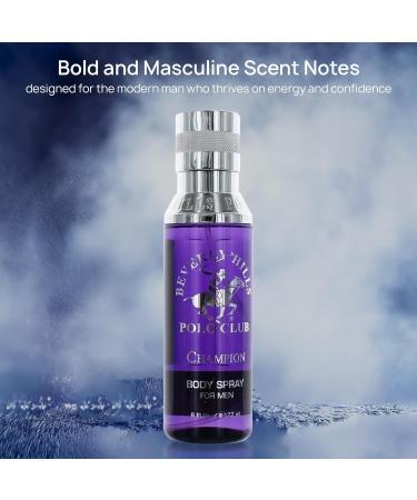Beverly Hills Polo Club Body Spray for Men - BHPC Champion - Notes of Vanilla Lily Oakmoss & Patchouli - Long Lasting Body Mist Cologne Scent - Ideal Gift for Him 6oz - Buy Online on GoSupps.com