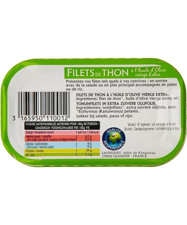 Saupiquet Tuna fillets in extra virgin olive oil - 81g net drained can - Buy Online on GoSupps.com