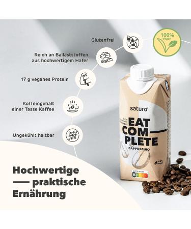 Buy Saturo Vegan Cappuccino Meal Replacement | 8 x 330ml | High Protein 26 Vitamins & Minerals | 330kcal | International Shipping - Buy Online on GoSupps.com