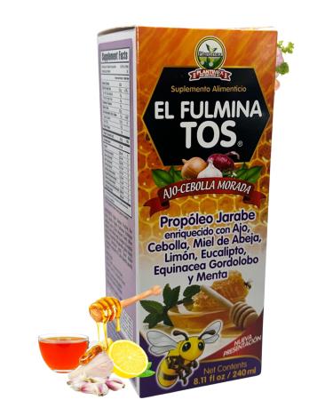 Fulminatos EL FULMINA TOS Propoleo +AJO + CEBOLLA +Miel+Limon+Eucalipto+Equinacea+Gordolobo & Menta (Propolis Syrup W/Garlic and Onion) 8.11 fl oz Nutritional Supplement Cough Syrup FULMINA TOS