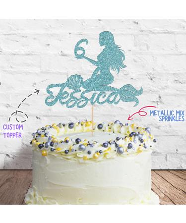 Cakeshop Cake Decoration Pack | Mermaid Happy Birthday Premium Double Sided Glitter Card Cake Topper & 25g Party Pack of Cake Sugar Sprinkles | Custom Name & Age Cake Decorations (Baby Blue) Non-Prime Glitter Card: Baby Blue - Buy Online on GoSupps.com