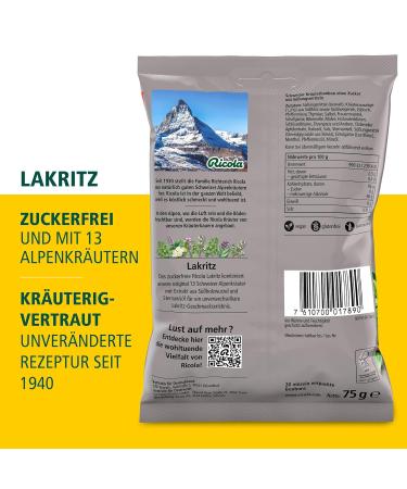 Ricola Lakritz - Original Swiss Herbal Candies with 13 Alpine Herbs | Sugar-Free Vegan 75g | Soothing Enjoyment Worldwide - Buy Online on GoSupps.com