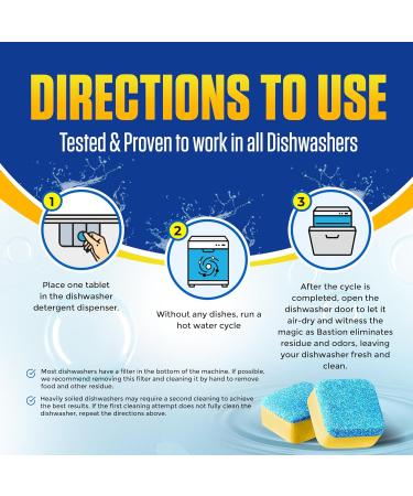 Buy Bastion Dishwasher Cleaner Tablets - Lemon Scent | 3-Month Supply (6 Tablets) | Powerful Cleaning & Odor Removal - Best Dishwasher Cleaning Pods & Descaling Tablets - Buy Online on GoSupps.com