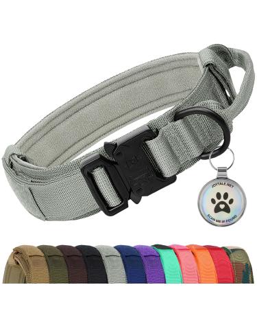 Joytale Tactical Dog Collar | Dog Collar with Handle | Dog Collar Medium Dogs with QR Code Dog Tag Gray MM Gray