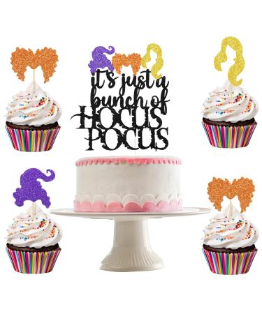 It's Just A Bunch of Hocus Pocus Cake Topper and Hocus Pocus Witch Hair Cupcake Toppers Hocus Pocus Cake Decorations Hocus Pocus Birthday Cake Topper for Halloween Hocus Pocus Party Cake Supplies