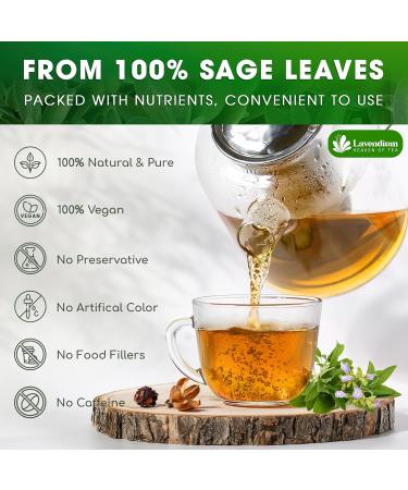 Lavendium Premium 30 Sage Leaf Tea Bags 100% Natural & Pure from Sage Leaves. Loose Leaf Sage Herbal Tea. Made with Natural Material Tea Bags. No Sugar No Caffeine No Gluten Vegan. CA Sage 30 Bags - Buy Online on GoSupps.com