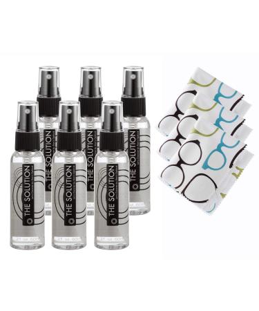 The Solution Lens Cleaner Spray | 6-2oz Alcohol Free Eyeglass Lens Cleaning Spray & 3 Microfiber Cleaning Cloth for Glasses Lens Screens Pack of 6 - 2 Ounce + 3 Cloth