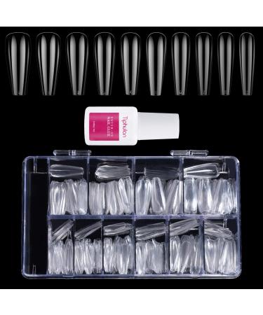 500PCS Clear Coffin Fake Nails with Nail Glue, Tiphulan Long Nail Tips for Acrylic Nails Professional, Full Cover Nail Tips 10 Sizes, Ballerina Shape False Nails with Box for Nail Salon & Home