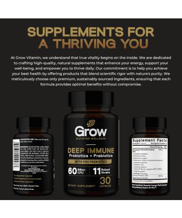 grow vitamin Deep Immune Deep Immune Probiotics & Prebiotics for Women & Men 4.4 Billion CFUs, Helps Support Digestive & Gut Health, Immune Strength & Absorb Nutrition 2 Daily, 60 Capsules - Buy Online on GoSupps.com
