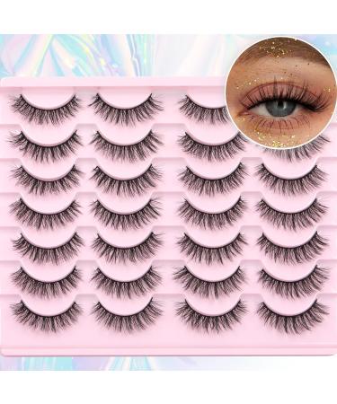 TNFVLONEINS 02M-Short 14 Pairs Natural Wispy Mink False Eyelashes - Short Cat Eye Extension for Natural Manga Strip Look - Buy Online on GoSupps.com