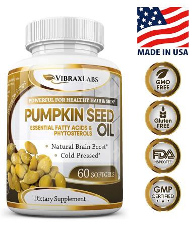 Pumpkin Seed Oil 1000mg - Cold Pressed for Hair Growth, Skin, Bladder Control - 60 Softgels - Buy Online on GoSupps.com