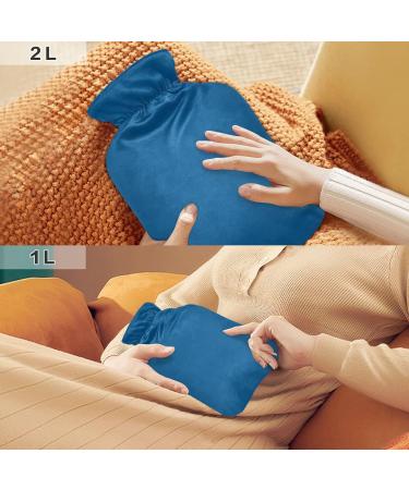 Dark Blue Hot Water Bottle with Cover - 2L Pain Relief for Women | Ideal Hot Water Bag for Comfort - Buy Online on GoSupps.com