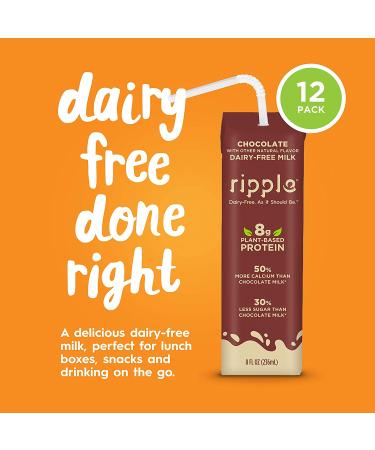 Ripple 8oz Non-Dairy Milk Chocolate (Pack of 12)  Vegan Milk With 8g Pea Protein in Shelf Stable Single Serve Cartons  Great for Kids Lunchboxes On-The-Go  Non GMO Plant Based Gluten Free - Buy Online on GoSupps.com