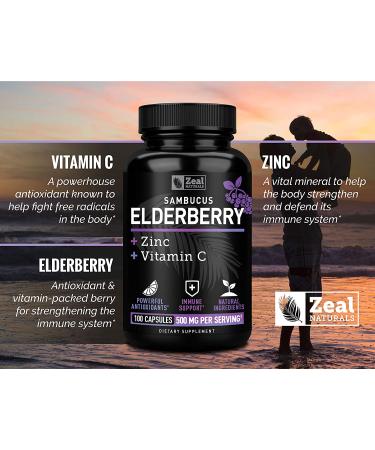 Max Strength Elderberry Capsules with Zinc & Vitamin C | 500mg Immune System Support | Black Sambucus Elderberry | 100 Count | 3-in-1 Support for Adults - Buy Online on GoSupps.com