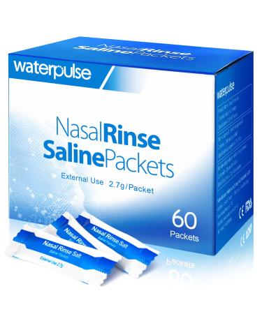 Waterpulse 60 Nasal Rinse Packets Effective Neti Pot Salt Packets Nasal Rinse Salt Packets Individually Wrapped - Convenient Solution for Sinusitis Allergies and Cold Relief