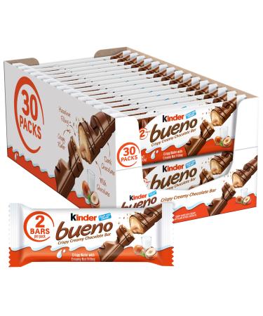 Kinder Bueno, Milk Chocolate And Hazelnut Cream, 2 Individually Wrapped Chocolate Bars, 1.5 Oz, Bulk 30 Pack 1.5 Ounce (Pack of 30)