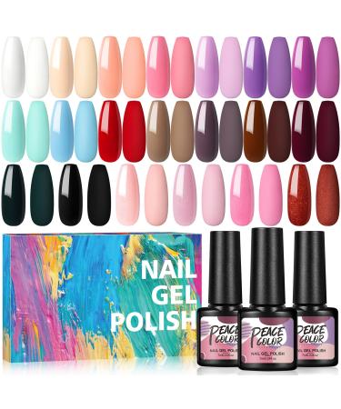 20Pcs Gel Nail Polish Kit 7ml Nude Pink Purple Black Red Glitter Gel Nail Polish Summer Holiday Colors Soak Off UV LED Gel Nail Kit Nail Art Starter Kit with Gift Box for Women Nail Lamp Cured By PEACECOLOR 1