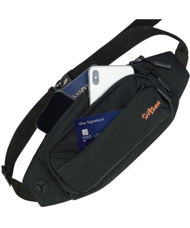 Large Men Fanny Packs for Women with 5-Zipper Pockets Waist Bag Pack for Running Sport Workout Traveling Black