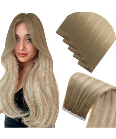 LAAVOO VIRGIN TAPES Extensions Real Hair Blond Ombre Real Hair Extensions Tape Light Brown Balayage Ashblond Platinblond Hair Extensions Real Hair Tape #8/26/60 5pc 35cm Virgin-5PCs 4.4Virgin #8/27/60