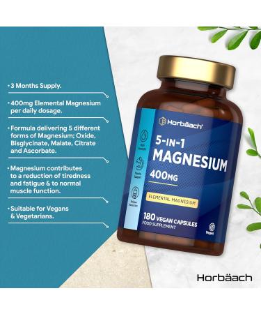 Horbaach Magnesium Complex with Glycinate bisglicinate Citrate and more 5 types of Complex 180 Vegan Capsules Horbach - Buy Online on GoSupps.com