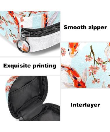 Stylish Menstruation Pad Bag with Zipper - Tropical Japanese Flowers & Koi Fish Design | Women s Napkin & Tampon Collecting Bag - Buy Online on GoSupps.com