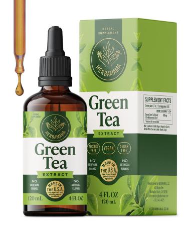 HERBAMAMA Green Tea Drops - Vegan Antioxidant & Overall Support with Green Tea Extract Liquid Tincture - Non-GMO Alcohol & Sugar-Free Camellia Sinensis Supplement 84-Day Supply 4 Fl Oz (Pack of 1)