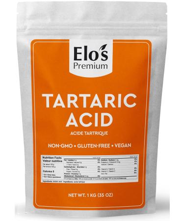 Tartaric acid (1kg 2.2lb) by Elo s Premium |100% All-Natural Food Grade Food Additive & Antioxidant| Packed In Canada| Non-GMO Kosher and Halal Friendly Gluten Free| Used As An Acidulant In Grape/Lime Drinks Gelatin Desserts Jams Wine Sour Candy and More
