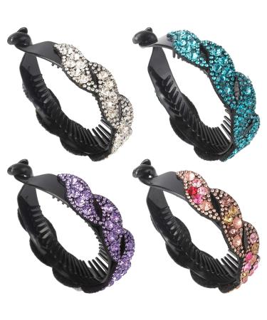 4 Pack Big Rhinestone Gem Jeweled Glitter Sparkly Leaf Plastic Banana Hair Claws Clips Clutcher Jaw Barrettes Grips Clamps Ponytail Bun Chignon Twist Holder Thick Hair Up Accessories for Women Girl - Buy Online on GoSupps.com