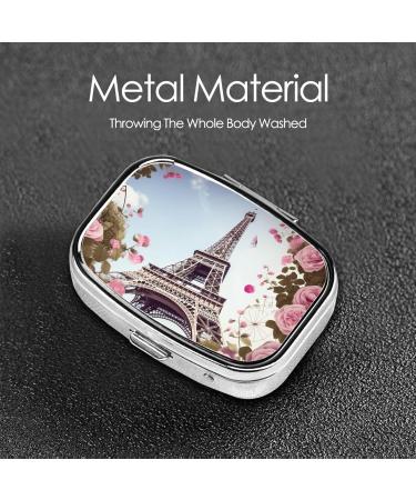 Paris Eiffel Tower Flower Print Small Pill Case | 2 Compartment Travel Pill Organizer | Cute Pill Box for Purse & Gifts - Buy Online on GoSupps.com