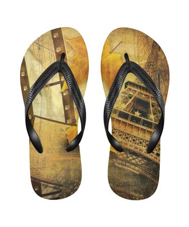 Mnsruu autumn vintage paris eiffel tower flop flops flip sandals home slippers hotel spa bedroom travel m for men women Large multicolored