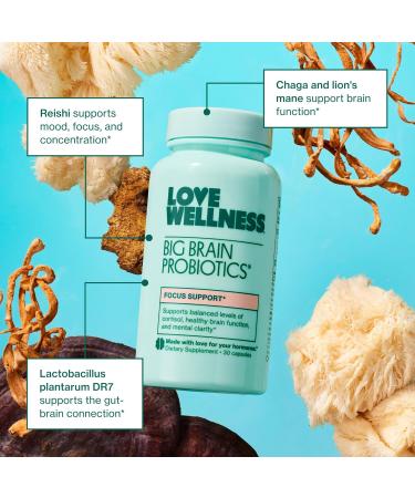 Love Wellness Big Brain Probiotics | Nootropics Brain Support Supplement | Brain Supplements for Memory and Focus | Promotes Mental Clarity & Mood | Organic Reishi Chaga & Lions Mane | 30 Count - Buy Online on GoSupps.com