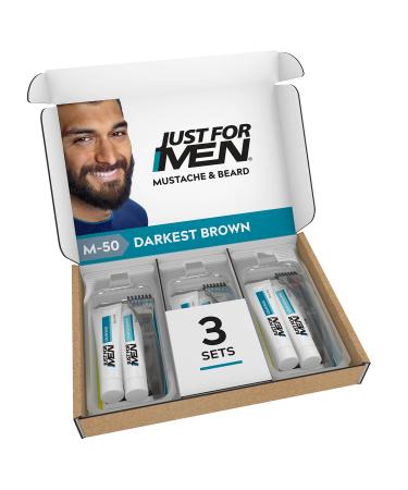Just For Men Mustache & Beard, Beard Coloring for Gray Hair, With Biotin Aloe and Coconut Oil for Healthy Facial Hair - Darkest Brown, M-50 (Pack of 3, Ecomm Friendly Packaging) Pack of 3 Darkest Brown