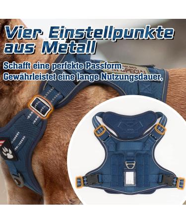 Rabbitgoo XL Dog Harness for Large Dogs | Adjustable Tactical Harness with Handles & Metal Buckles | Durable & Wear-Resistant for Hiking - Blue - Buy Online on GoSupps.com