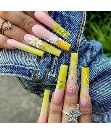 24pcs/Set False Nail Art Ballerina Fake Nails Rainbow Dye Black French Sparkling Diamonds Press On DIY Manicure Tool Wholesale