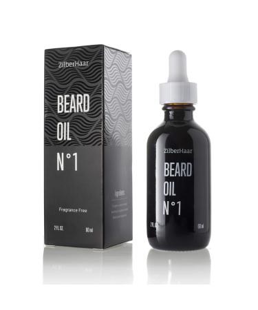 ZilberHaar - Beard Oil N 1 - Pure Organic Moroccan Jojoba Oil and Argan Oil - Natural Ingredients Fragrance Free Cruelty Free - For Natural Beard Growth and Hydration - 2 oz
