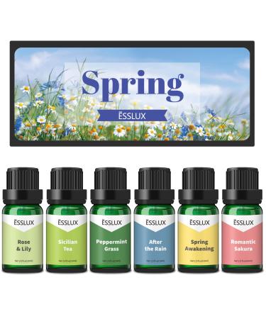 Spring Fragrance Oils, ESSLUX Premium Scented Oils for Home Diffuser, Soap Candle Making Scents, Refreshing Aromatherapy Essential Oil Gift Set, Rose & Lily, Peppermint Grass and More
