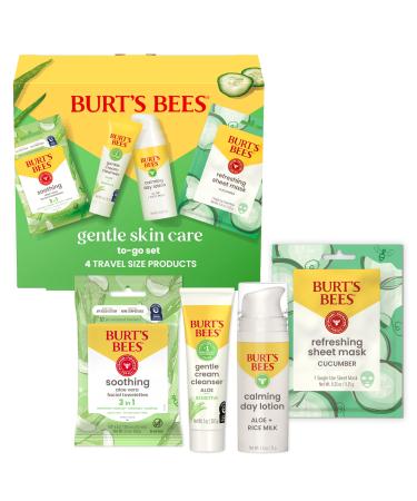 Burt's Bees Gentle Skin Care To-Go Set Includes Cleanser Towelettes Lotion and Sheet Mask Travel Size Facial Skin Care Products for Sensitive Skin Natural Origin 1 Gift Set Gentle Skin Set