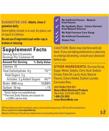 Nature Made Biotin 3000 mcg Gummies - Healthy Hair, Skin & Nail Support - 90 ct - Buy Online on GoSupps.com