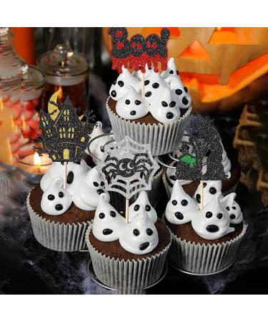Rsstarxi 24 Pack Halloween Cupcake Toppers Glitter Tombstones Spider Boo Ghost Witch Cupcake Picks Skull Bat Happy Halloween Cake Decoration for Horror Halloween Baby Shower Birthday Party Decorations Design 25 - Buy Online on GoSupps.com